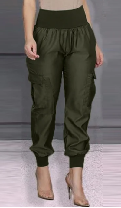 מכנסיים בדגם מבריק מותניים אלסטיות