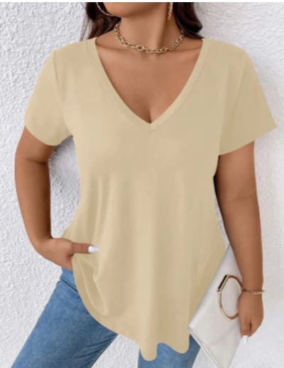 כחול בהיר- - חולצות טי-שירט צווארון V