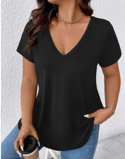 כתום- - חולצות טי-שירט צווארון V